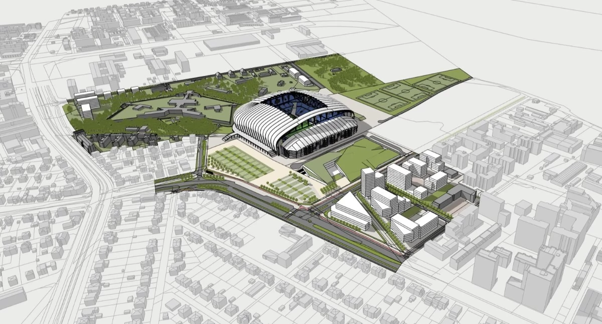 Football, stadionie będzie więcej zieleni nawet szesnastopiętrowe bloki Radni przyjęli miejscowy zagospodarowania - zdjęcie, fotografia